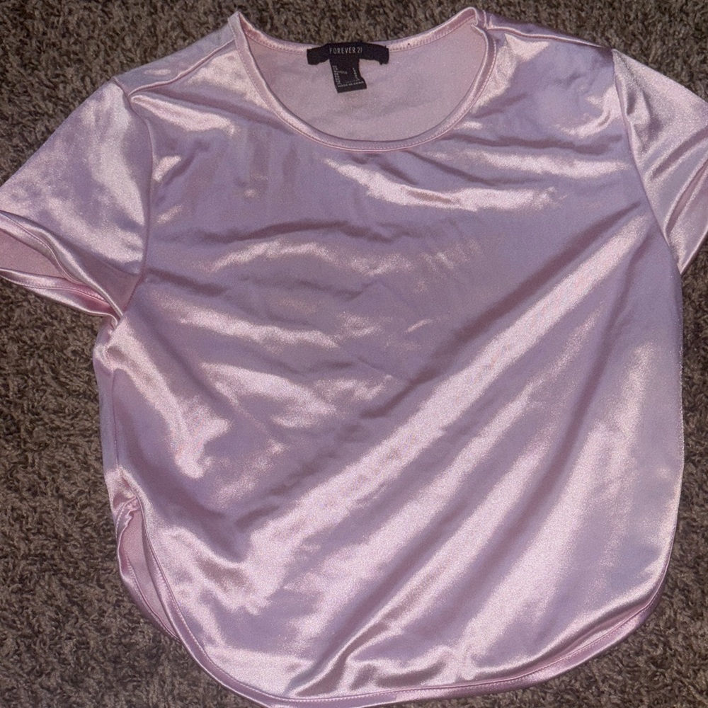Forever 21 Blush Satin Short Sleeve Tee